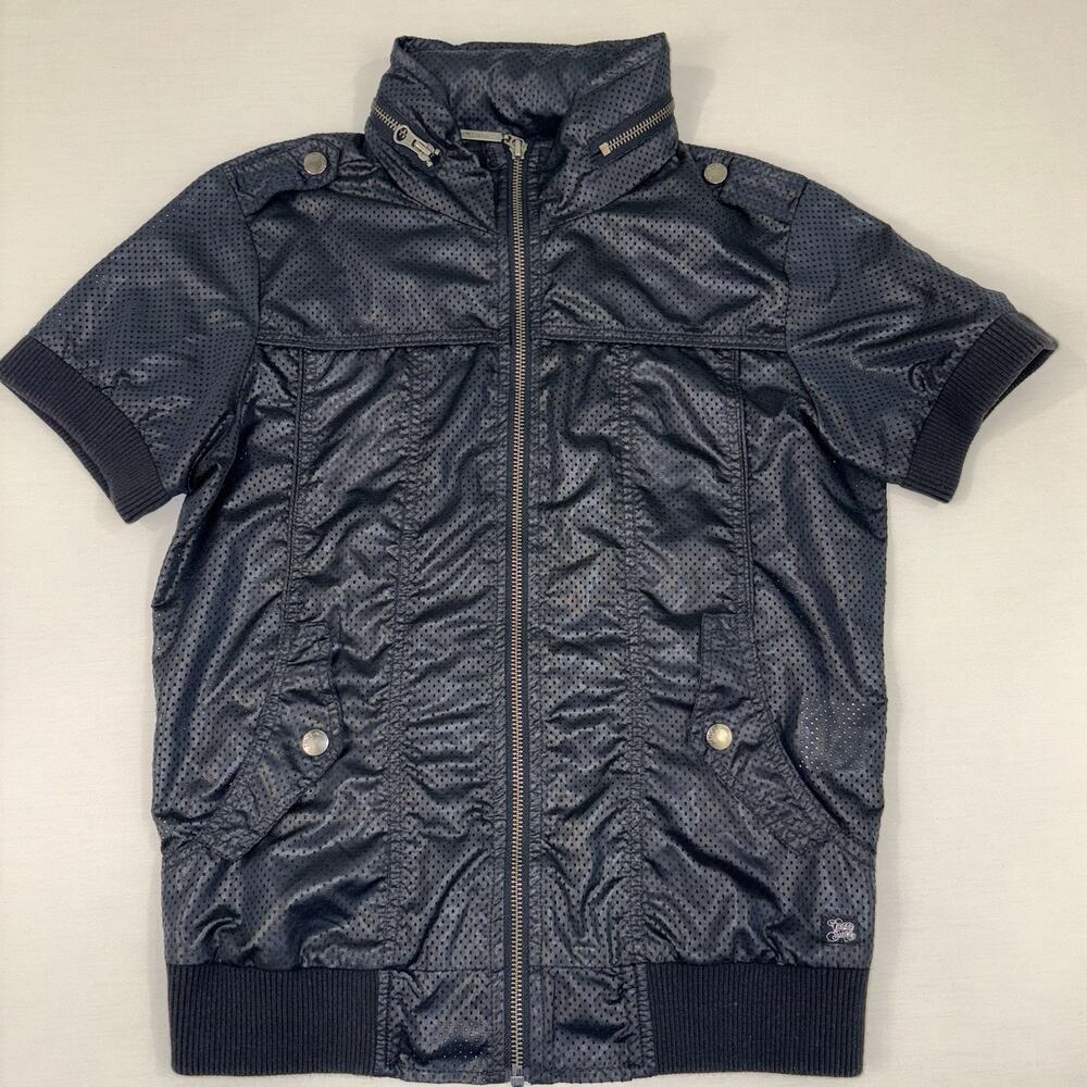 Y2K 90s Women's S/ M Teddy Smith Black Mesh Cropped Jacket Hood Motorcycle Top